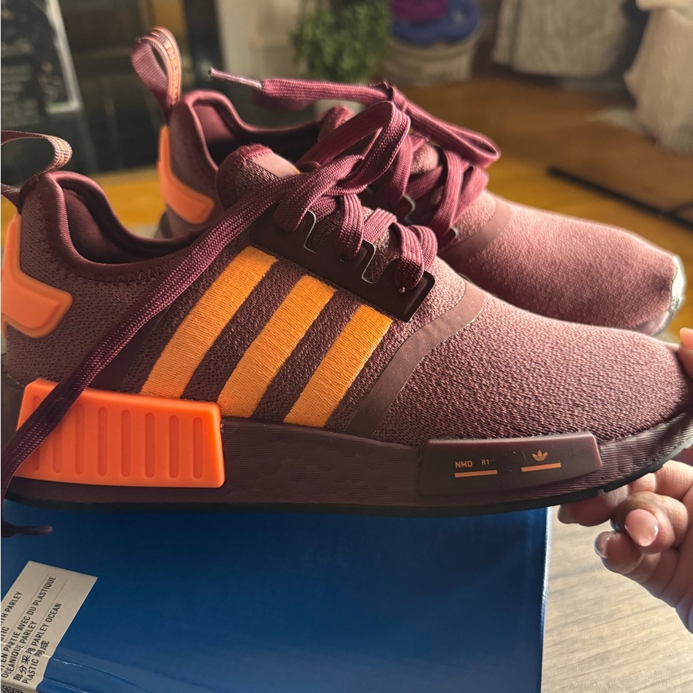 Adidas NMD_R1 W Maroon with Orange Stripes - Picture 4 of 9